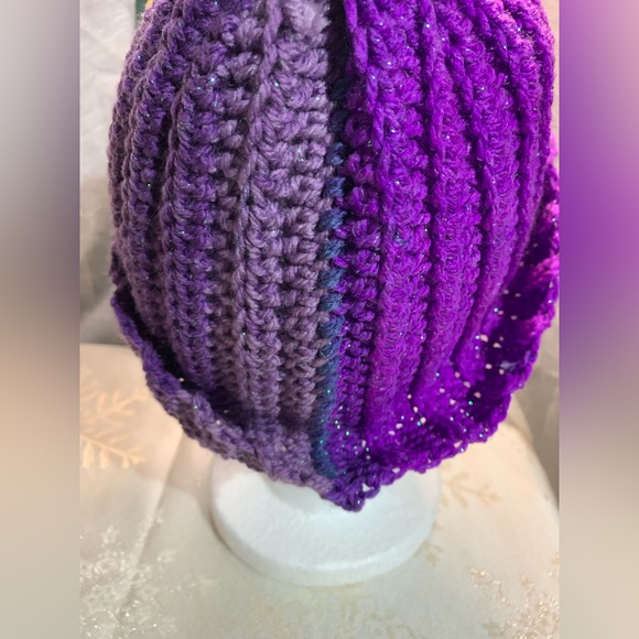 Handmade Purple Glitter Beanie Hat - Picture 3 of 5